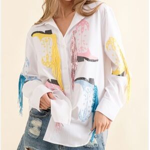 Sequin Boot Fringe Button Up
